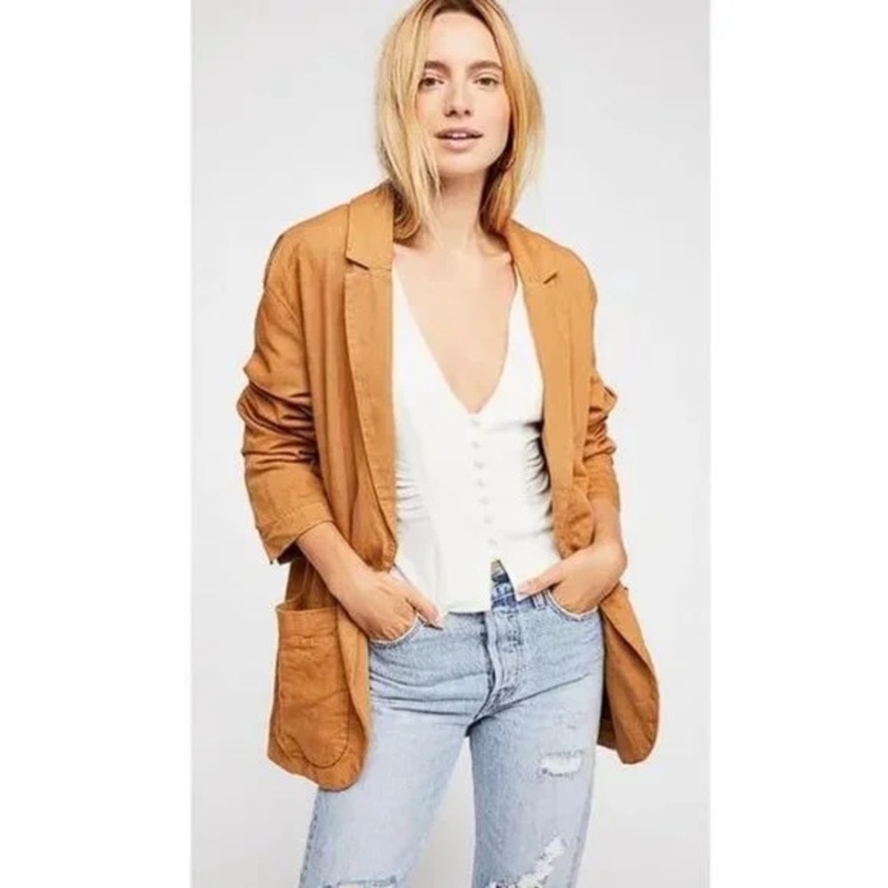 Free People Simply Perfect Blazer Jacket Tan
